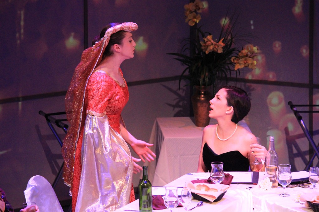 (Left) Michelle Jones and (right) Felicia Revero in ESU's production of Top Girls. Photo Credit / Dana Reese