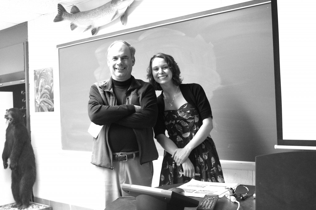 Dr. Terry Master, biology professor, and Katie Barnes after Barnes defended her graduate thesis on April 25.  Photo Credit / Chris Powers