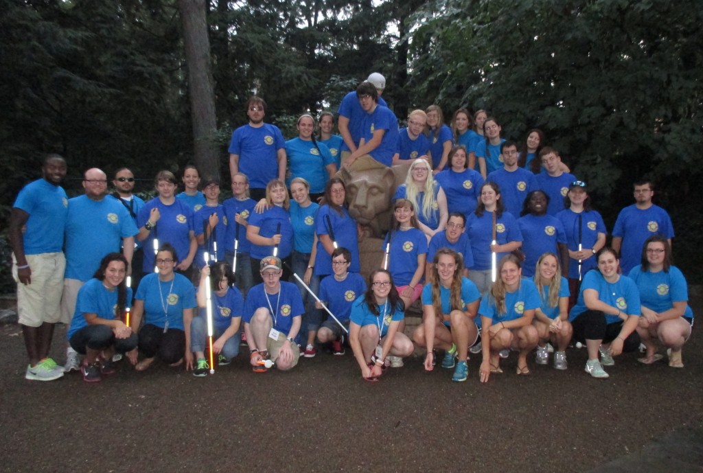 All of the students and Resident Assistants at the Lion Shrine on Penn State Main Campus. Photo Courtesy / Bureau of Blindness and Visual Services
