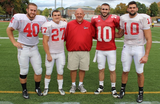 From left to right: Sam Benson, Joe Welk, Coach Denny Douds, Matt Soltes, and Steven Jones. Photo Credit / Jamie Reese