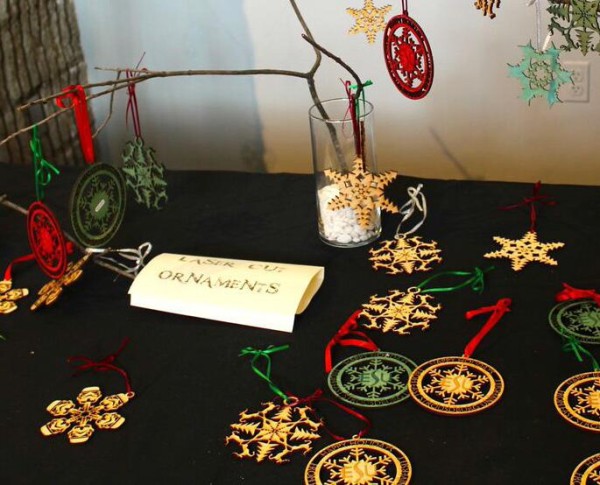 Festive Laser Cut Ornaments on display at the Holiday Craft Market. Photo Credit / Erika Pokrivsak