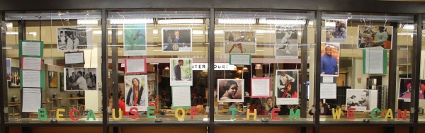 “Because of them we can” display in the University Center for African American Heritage Month. Photo Credit / Lauren Shook