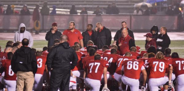 Coach Douds addresses his team after the win. Photo Credit / Ronald Hanaki