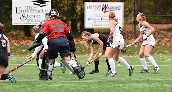 With Shippensburg's goalkeeper out, the Warriors attack the net. Photo Credit / Ronald Hanaki
