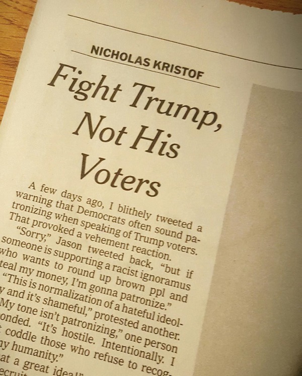 New York Times article of "Fight Trump, Not His Voters." Photo Credit / Yaasmeen Piper