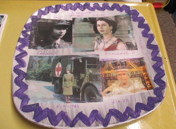 Communications / Sports Management Secretary Marina Cameron’s plate dedicated to Queen Elizabeth. Photo Courtesy / Marina Cameron