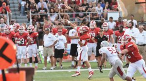 Redshirt senior quarterback Bruce Campbell threw a 52-yard TD pass to tie the game in the first quarter. Photo Credit / Ronald Hanaki
