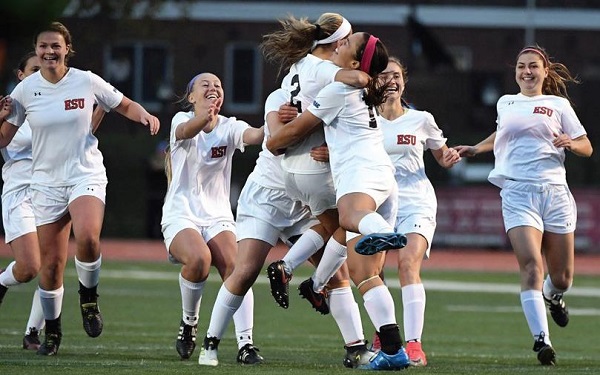 Photo Courtesy / Bob Shank ESU's Women’s Soccer team celebrates the win.