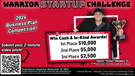 Poster of Warrior Startup Challenge with QR codes and Prize Details