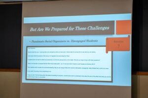 Dr. Xiaochen Zhou’s slide providing an example about the concerns of the disconnection between students and their research subjects. Photo from flickr.com